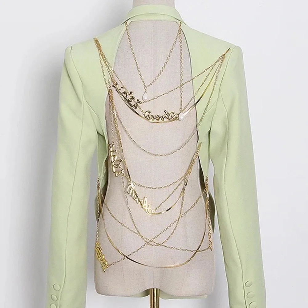 Blazer For Women Notched Collar Long Sleeve Backless Sequined chain - Picture 4 of 5